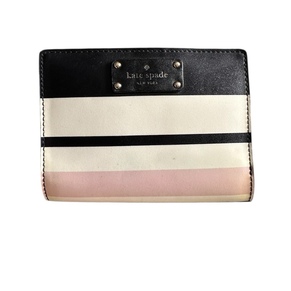 Kate Spade Striped Leather Bifold Wallet in Pink, Black and White